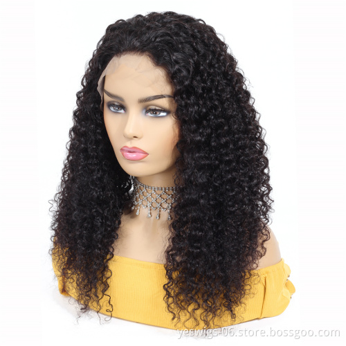 Hot Selling 6~36 inch 150% Density Human Hair wig Lace Front Indian Hair Natural Color Wigs with Kinky Curly Wave